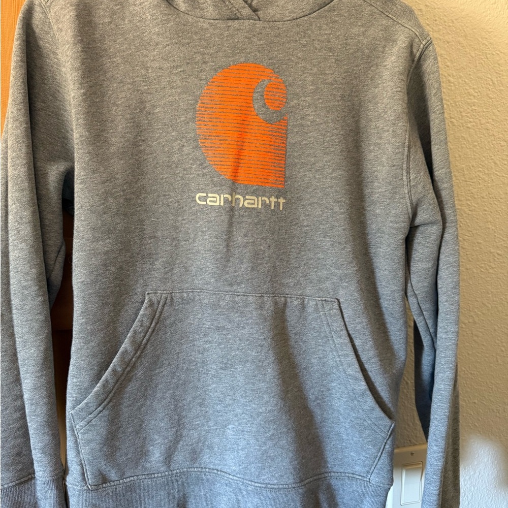 Carhartt Gray Sweatshirt with Orange Logo